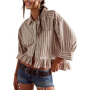 Striped Ruffle Hem Blouse